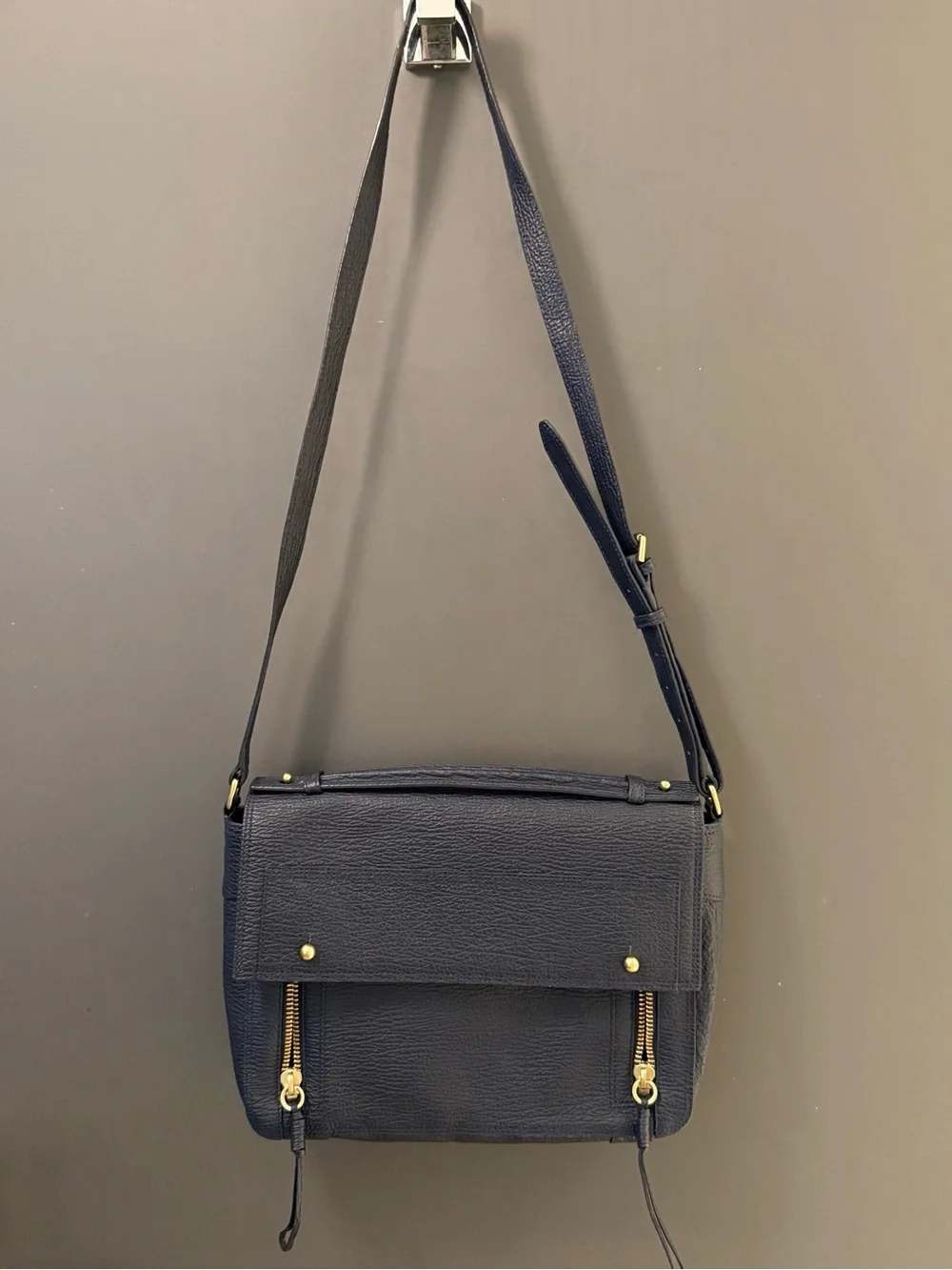 3.1 Phillip Lim Navy Textured Leather Messenger Bag w/ Dustbag